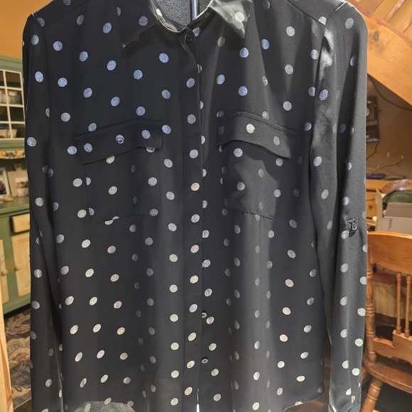 LOFT Black and White Polka Dot Blouse - Picture 1 of 7